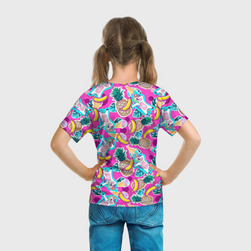 Детская футболка 3D с принтом Летний танец единорога, вид сзади #2