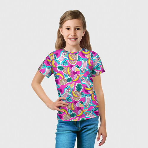 Детская футболка 3D с принтом Летний танец единорога, вид сбоку #3