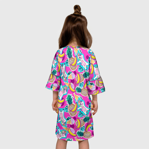 Детское платье 3D с принтом Летний танец единорога, вид сзади #2