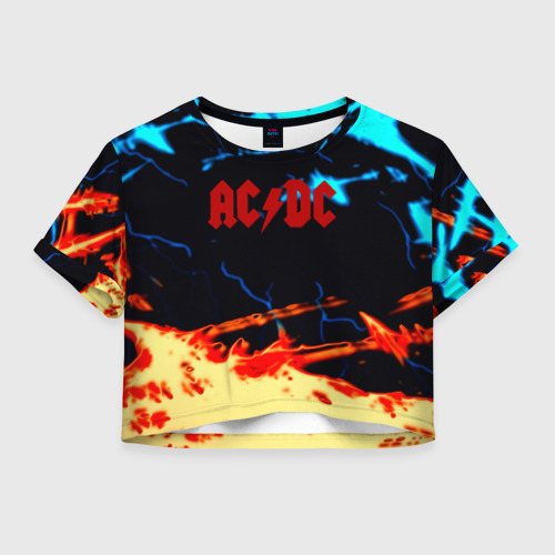 Женская футболка Crop-top 3D AC DC альбом огненные разрывы, цвет 3D печать