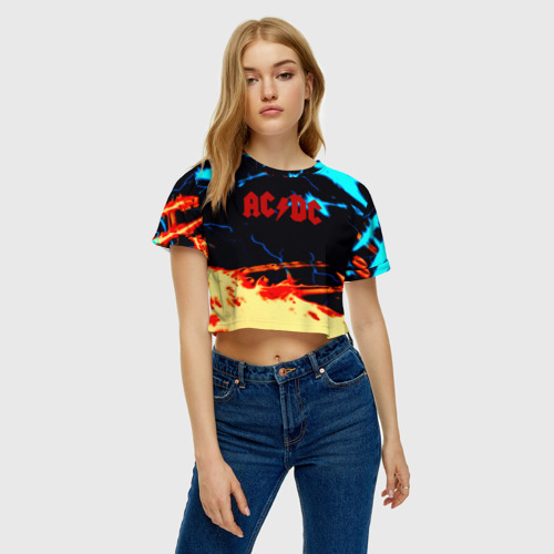 Женская футболка Crop-top 3D AC DC альбом огненные разрывы, цвет 3D печать - фото 3