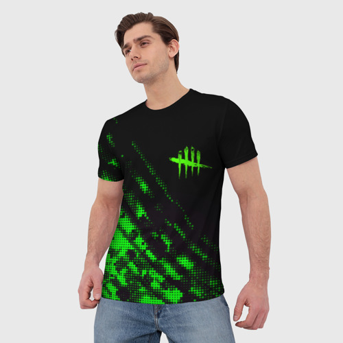 Мужская футболка 3D Dead by daylight green neon, цвет 3D печать - фото 3