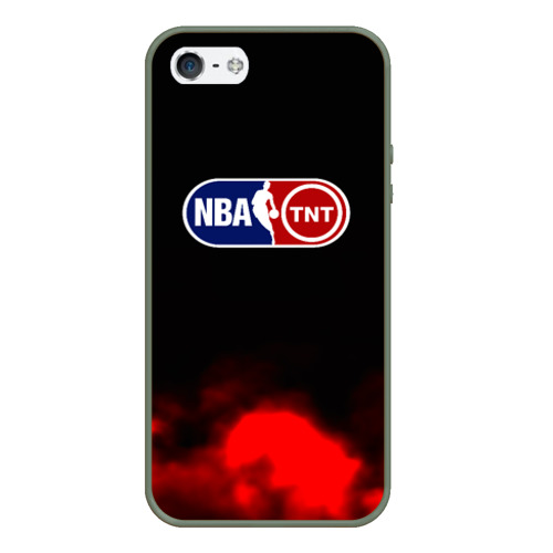 Чехол для iPhone 5/5S матовый NBA абстрактные красные краски лого, цвет темно-зеленый