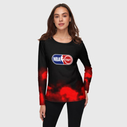 Женский лонгслив 3D NBA абстрактные красные краски лого - фото 2