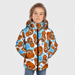 Зимняя куртка для мальчиков 3D Мишки игрушки в голубых свитерах  и сердечки - фото 2
