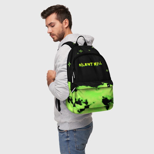 Рюкзак 3D с принтом Silent hill зелёный смок сити токсик, фото на моделе #1