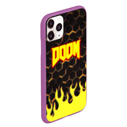 Чехол для iPhone 11 Pro Max матовый Doom огненное лого соты из игры броня - фото 2