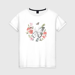 Бабочки в цветах – Женская футболка хлопок с принтом купить со скидкой в -20%