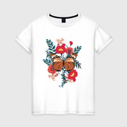 Бабочка в цветах – Женская футболка хлопок с принтом купить со скидкой в -20%