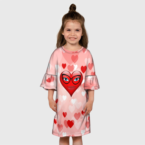 Детское платье 3D с принтом Сердце в очках, вид сбоку #3