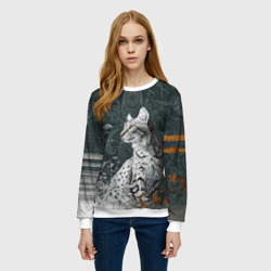 Женский свитшот 3D Пятнистый лесной кот - фото 2