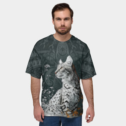 Мужская футболка oversize 3D Пятнистый лесной кот - фото 2