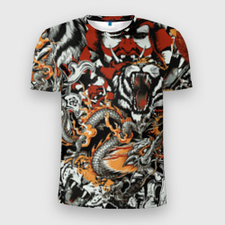 Самурай дракон и тигр – Мужская футболка 3D Slim с принтом купить со скидкой в -9%