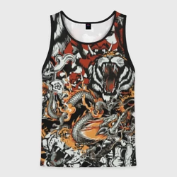 Мужская майка 3D Самурай дракон и тигр