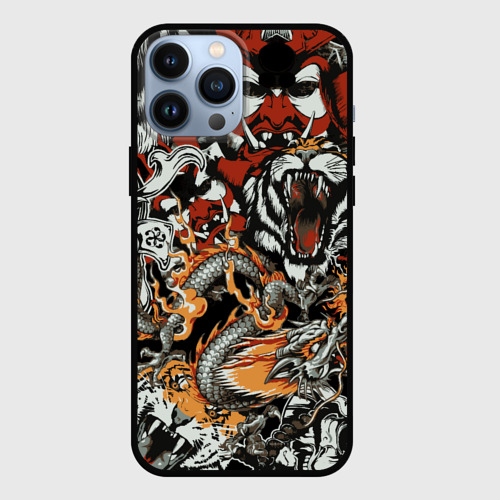 Чехол для iPhone 13 Pro Max с принтом Самурай дракон и тигр, вид спереди #2