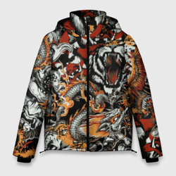 Мужская зимняя куртка 3D Самурай дракон и тигр