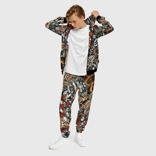 Мужской 3D костюм с принтом Самурай дракон и тигр, фото на моделе #1