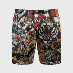 Мужские шорты спортивные Самурай дракон и тигр