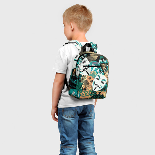 Детский рюкзак 3D Криптавалюта с маской Виндетта - фото 3