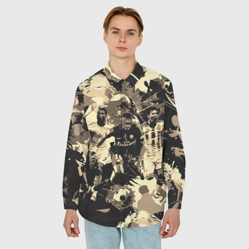 Мужская рубашка oversize 3D Роналдо Неймар и Месси камуфляж , цвет белый - фото 3