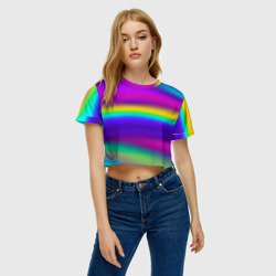 Женская футболка Crop-top 3D Неоновые линии кистью - фото 2