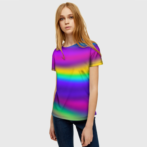 Женская футболка 3D с принтом Неоновые линии кистью, фото на моделе #1
