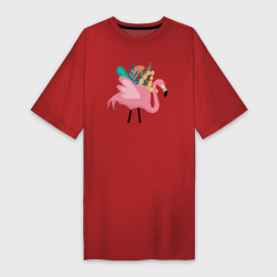 Платье-футболка хлопок Фламинго на фоне листьев