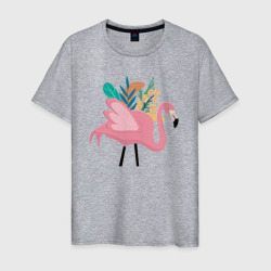 Мужская футболка хлопок Фламинго на фоне листьев