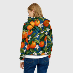 Толстовка с принтом Цветущие ветки апельсин - сад цитрусовых для женщины, вид на модели сзади №2. Цвет основы: белый