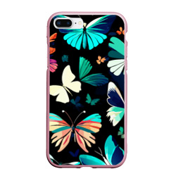 Чехол для iPhone 7Plus/8 Plus матовый Бирюзовые бабочки паттерн