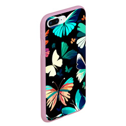 Чехол для iPhone 7Plus/8 Plus матовый Бирюзовые бабочки паттерн - фото 2