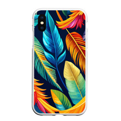 Чехол для iPhone XS Max матовый Пёстрые пёрышки попугаев