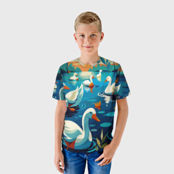 Детская футболка 3D Гуси лебеди вода - фото 2