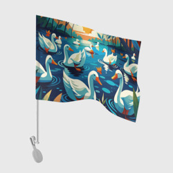 Флаг для автомобиля Гуси лебеди вода
