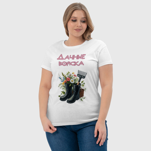 Женская футболка хлопок Дачные войска - отряд цветоводов, цвет белый - фото 6