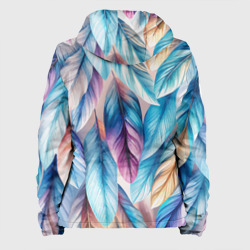 Куртка с принтом Акварельные перья птиц для женщины, вид сзади №1. Цвет основы: белый