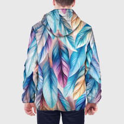 Куртка с принтом Акварельные перья птиц для мужчины, вид на модели сзади №2. Цвет основы: белый