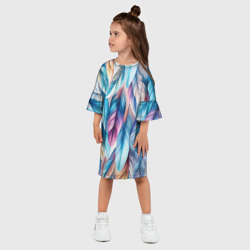 Платье с принтом Акварельные перья птиц для ребенка, вид на модели спереди №2. Цвет основы: белый