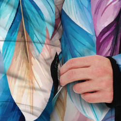 Куртка с принтом Акварельные перья птиц для мужчины, вид на модели спереди №3. Цвет основы: черный