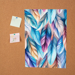 Постер с принтом Акварельные перья птиц для любого человека, вид спереди №2. Цвет основы: белый