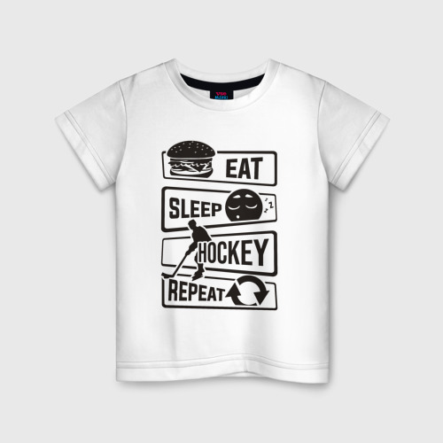 Детская футболка хлопок Eat sleep hockey, цвет белый