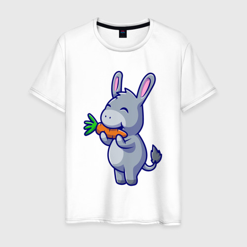 Мужская футболка из хлопка с принтом Ослик ест морковку, вид спереди №1