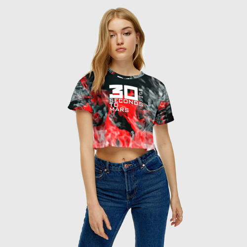 Женская футболка Crop-top 3D Seconds to mars fire , цвет 3D печать - фото 4