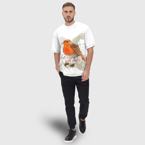 Мужская футболка oversize 3D Зарянка  allover латынь, цвет 3D печать - фото 5