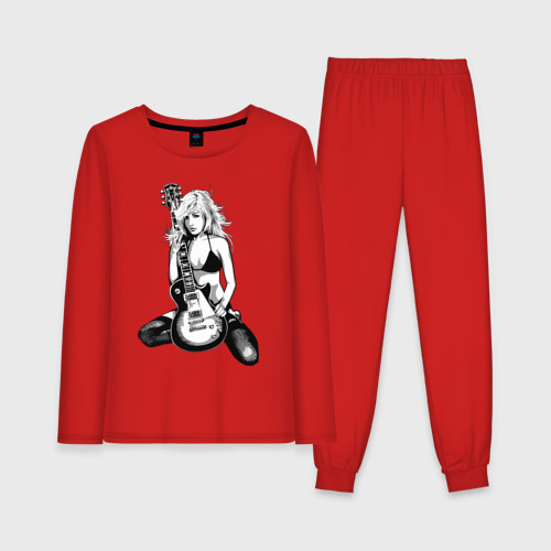 Женская пижама с лонгсливом хлопок Рок блондинка , цвет красный