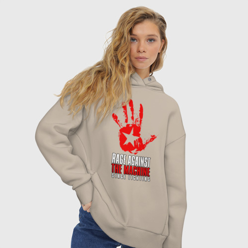 Женское худи Oversize хлопок RATM - star hand, цвет миндальный - фото 4