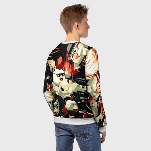 Детский свитшот 3D с принтом Чикен Ган заварушка, вид сзади #2