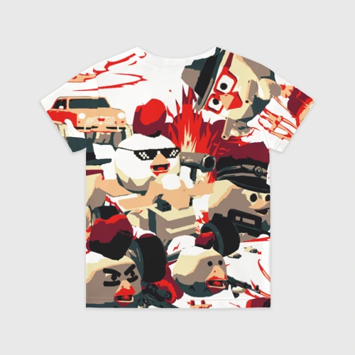 Детская футболка 3D с принтом Чикен Ган разборка, вид сзади #1