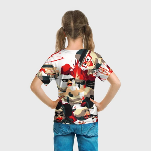 Детская футболка 3D с принтом Чикен Ган разборка, вид сзади #2
