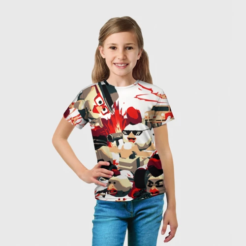 Детская футболка 3D с принтом Чикен Ган разборка, вид сбоку #3